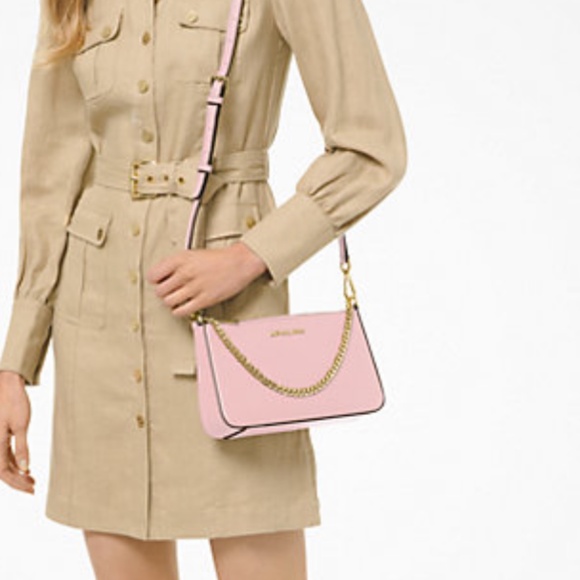 Authentic NWT Michael Kors Jet Set Medium Saffiano Leather Crossbody Pink Bag - Picture 3 of 4